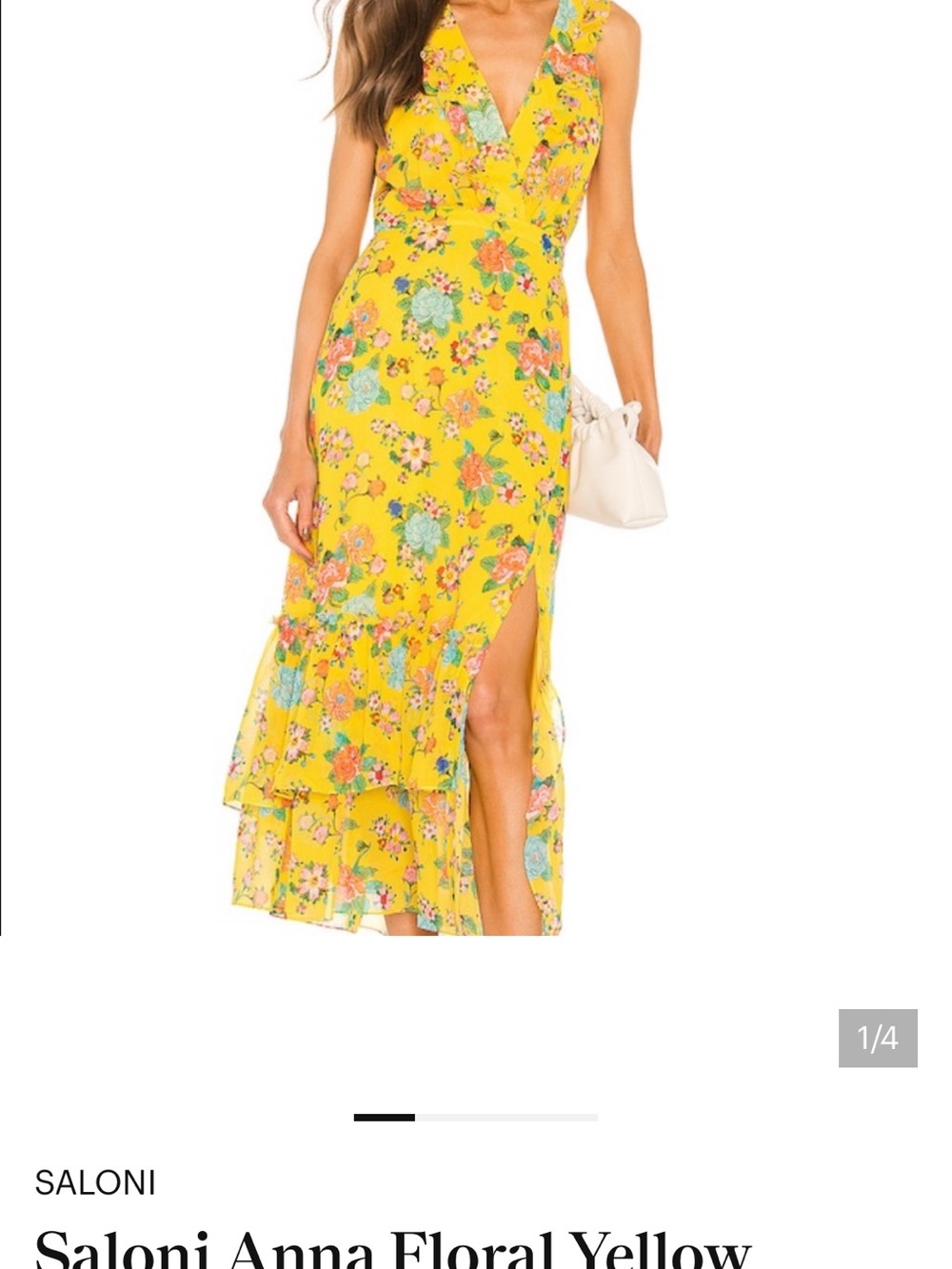 SALONI Yellow Floral Ruffle Maxi Dress with Teal & Coral Blooms